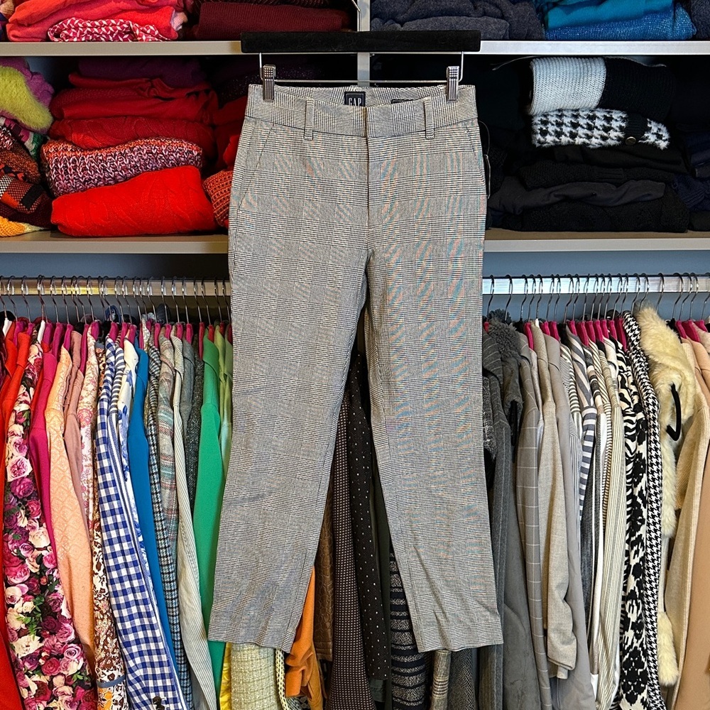 GAP black/white plaid slim ankle high rise 4 pocket pants size 0 NWT